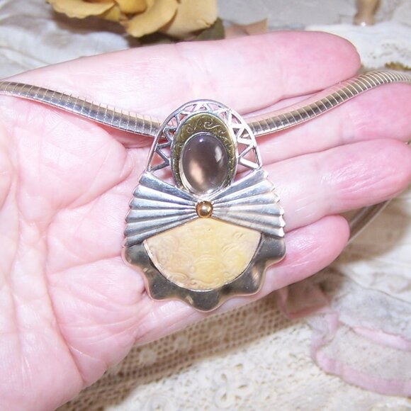 Carolyn Pollack Relios Sterling Silver Brass Mother of Pearl Pendant - Picture 3 of 7